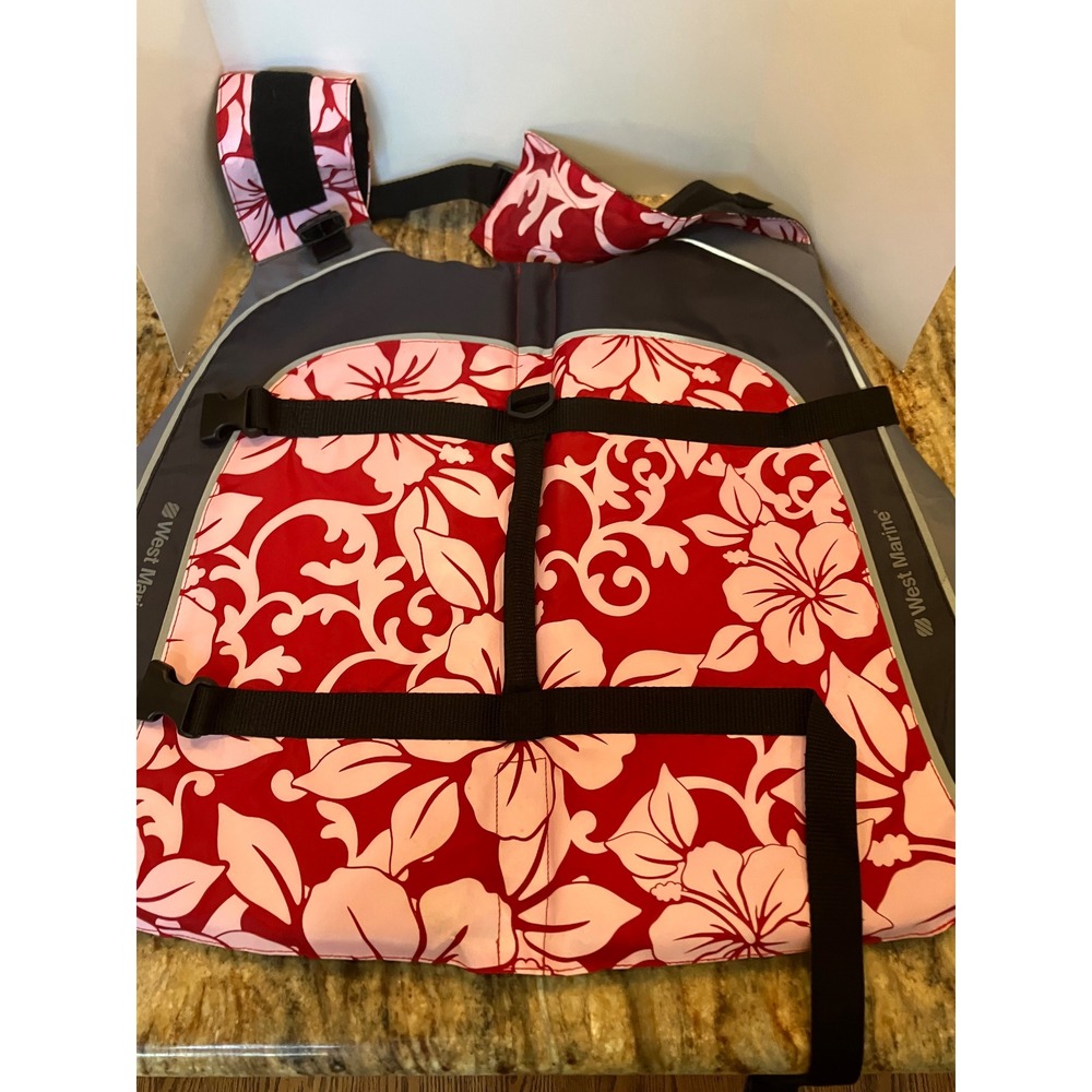 West Marine Pet Life Jacket Vest Red Pink Floral Boating Safety
Large 60-90 lbs.